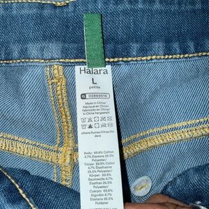 HALARA Medium Blue Wide Leg Jeans with Gold Stitching